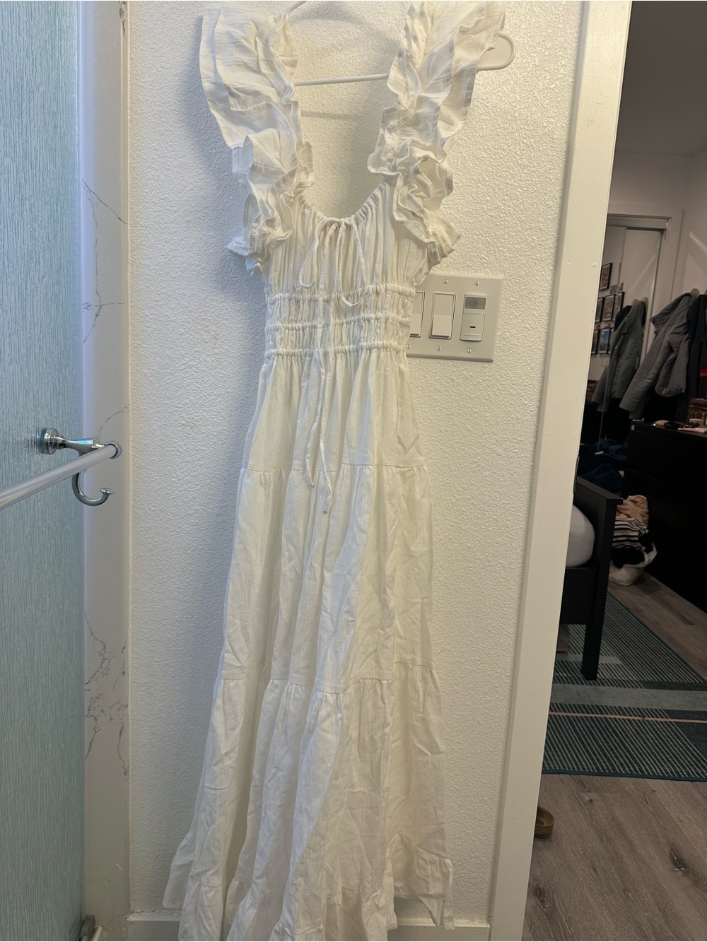 Bali Elf Aura White Ruffle Sleeve Smocked Maxi Dress - Picture 3 of 5